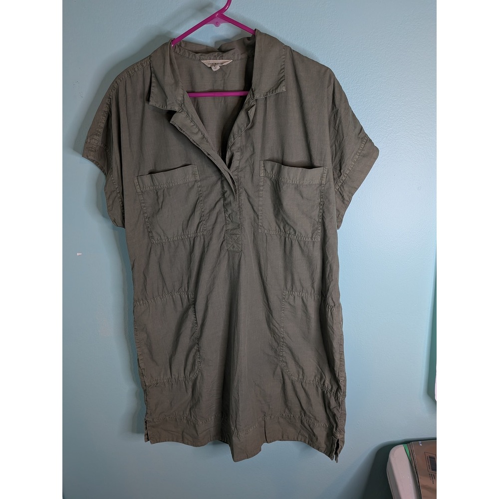 Lucky Brand Women Olive Green Utility Shift Dress Short Sleeve Mini Size M